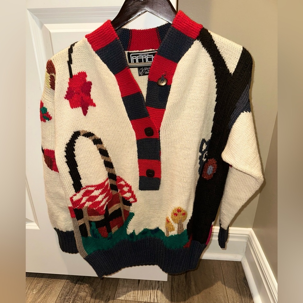 Vtg berek little red riding hood  Multicolor Knit Sweater medium storybook